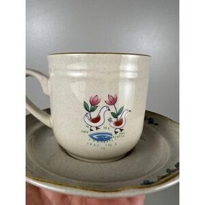 VTG International China Heartland Stoneware Tea Cup Saucer Set 4 Village Geese